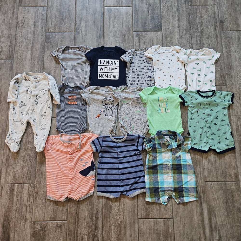 Carter's Bodysuits Rompers Sleeper Bundle Baby Boy Size 3 Mo Animals Dinosaurs